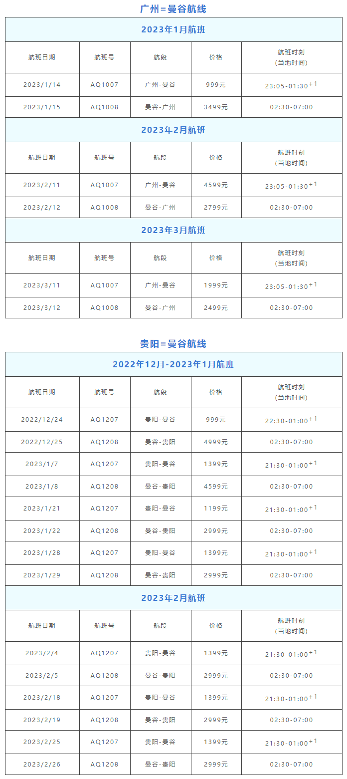 【优行·资讯】各大航司1月航班计划（20230106更新）